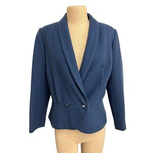 Vintage Navy Wool Blend Blazer Jacket With Shawl Collar and Button Details Women